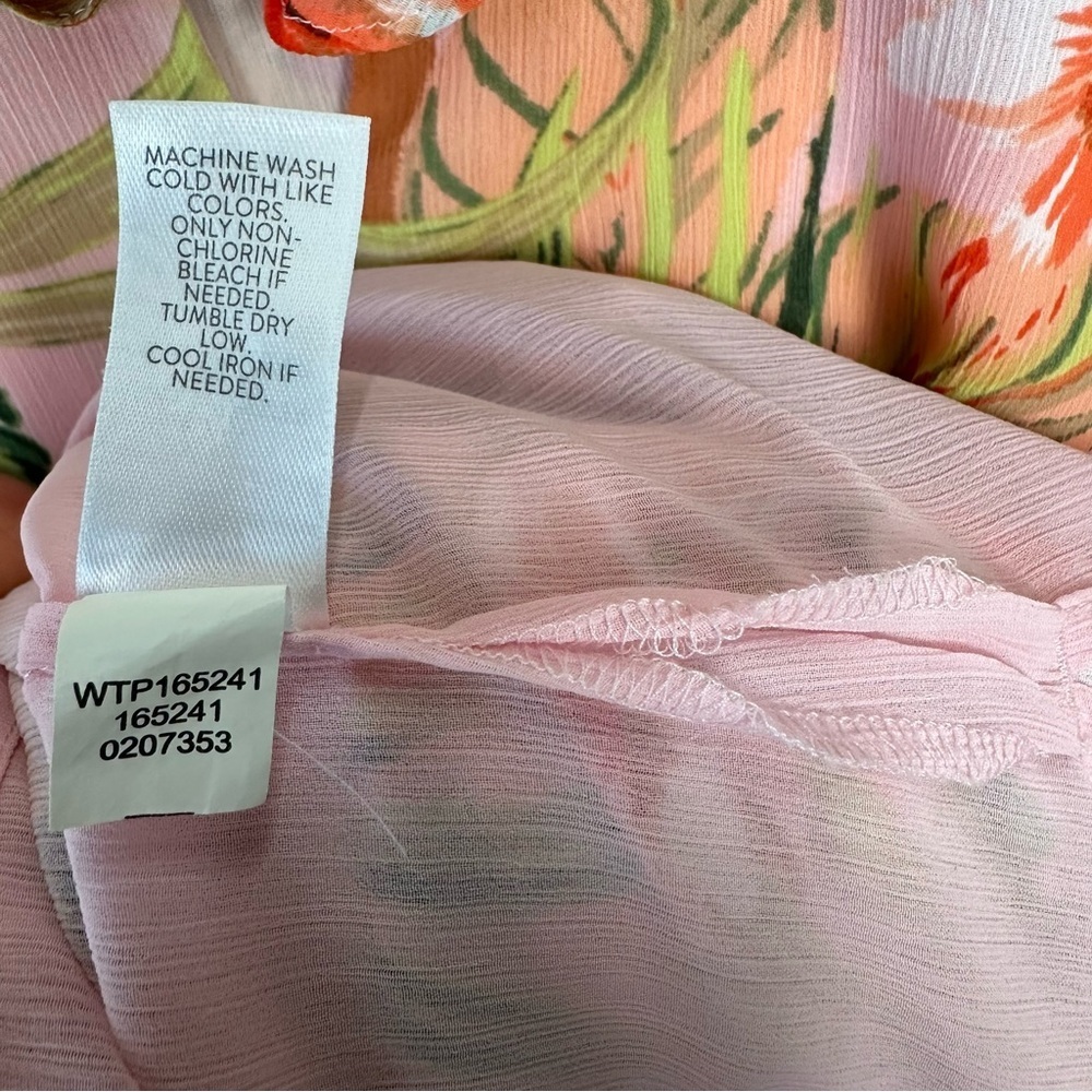 J. Jill Blouse Womens Small Pink Tropical Floral Chiffon Lined Boho Tunic Top - Picture 12 of 12